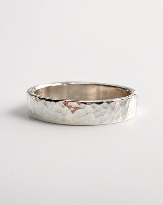 Mens Hammered Wedding Ring 5 mm band - (Silver, Yellow Gold 14kt & 18kt)