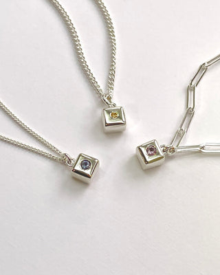 Cube Necklace with Pink Sapphire