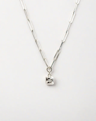 Cube Necklace with Diamond on Paperclip Chain