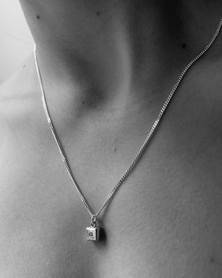 Cube Necklace with Diamond on Curb chain