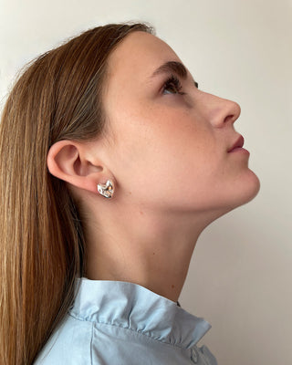 Sculptural Heart Studs - Large, Silver