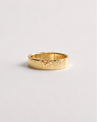 Hammered gold mens wedding ring
