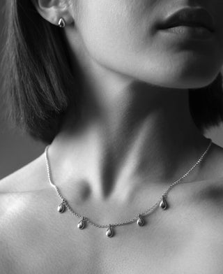 Raindrops necklace on model's neck